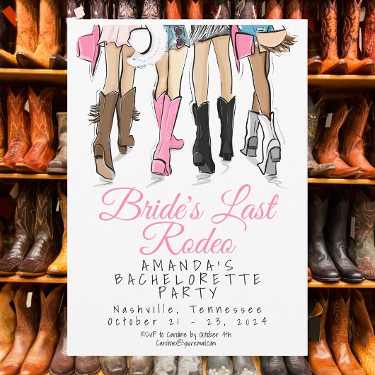 Bride’s Last Rodeo Bachelorette Party Cowboy Boots 招待状