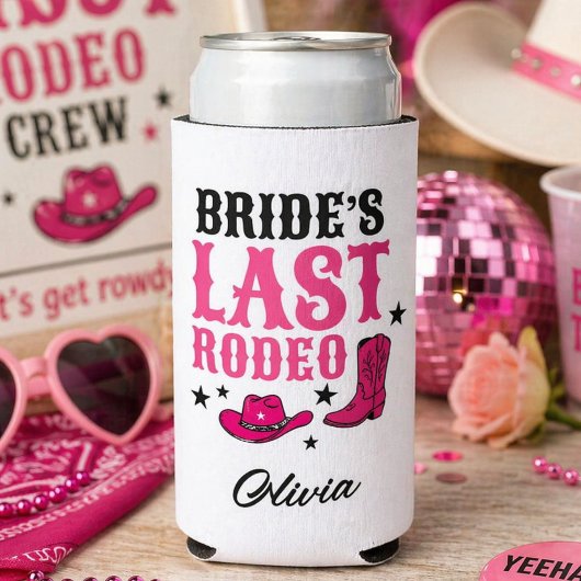 Bride’s Last Rodeo Western Bachelorette Party Pink スリム缶クーラー