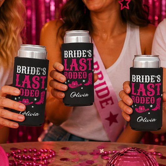 Bride’s Last Rodeo Western Bachelorette Party Pink スリム缶クーラー