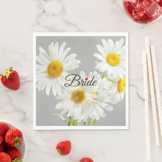 "Bride" Script on White and Yellow Daisies スタンダードランチョンナプキン (インサイチュ)