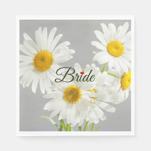 "Bride" Script on White and Yellow Daisies スタンダードランチョンナプキン (正面)