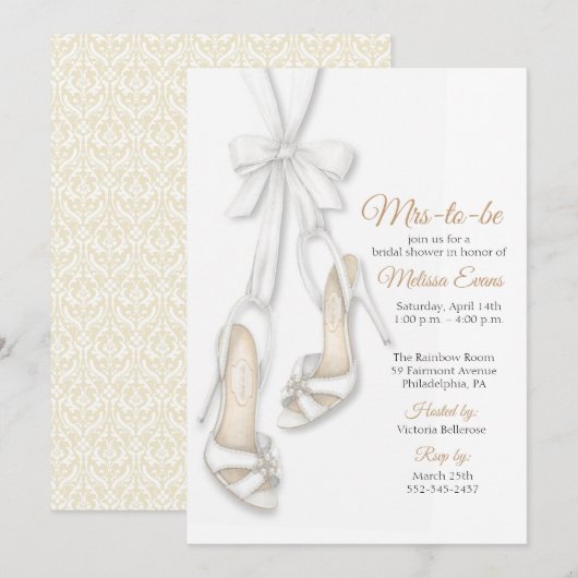 Bride Shoes & Bow Bridal Shower Invitation 招待状 (正面/裏面)