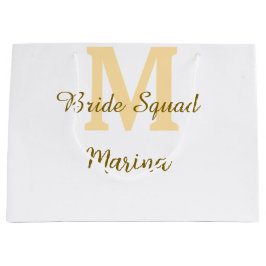 Bride squad monogram golden bridal shower simple  ラージペーパーバッグ