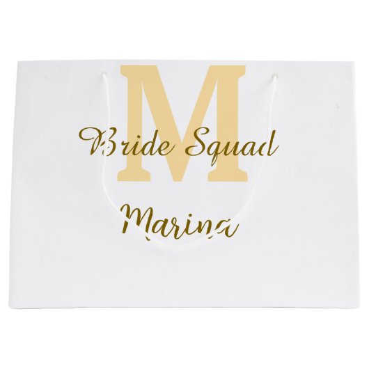 Bride squad monogram golden bridal shower simple  ラージペーパーバッグ (正面)