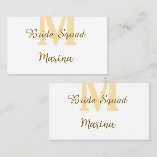 Bride squad monogram golden bridal shower simple  名刺 (正面/裏面)
