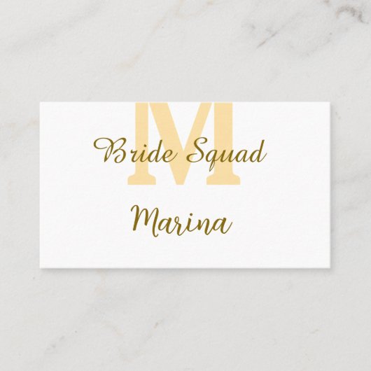 Bride squad monogram golden bridal shower simple  名刺 (正面)