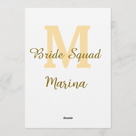 Bride squad monogram golden bridal shower simple  招待状 (裏面)