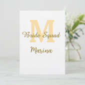 Bride squad monogram golden bridal shower simple  招待状 (スタンド正面)