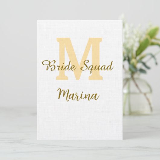 Bride squad monogram golden bridal shower simple 招待状 (スタンド正面)