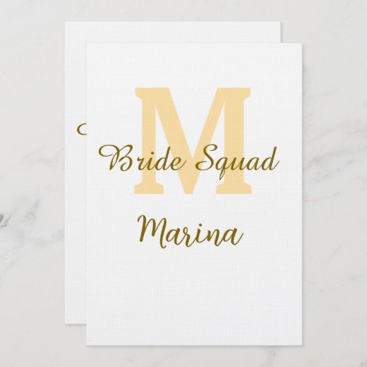 Bride squad monogram golden bridal shower simple  招待状 (正面/裏面)