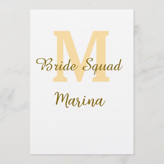 Bride squad monogram golden bridal shower simple  招待状 (正面)