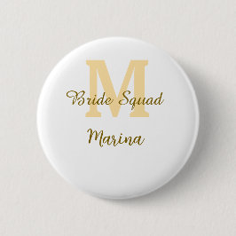Bride squad monogram golden bridal shower simple  缶バッジ