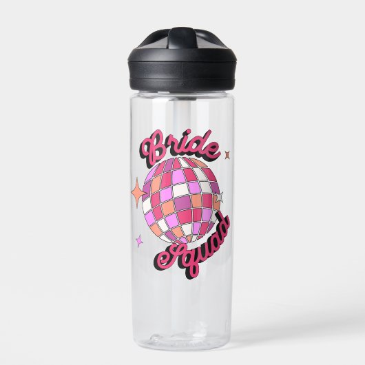 bride squad pink disco bachelorette party ウォーターボトル (正面)