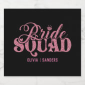 Bride Squad Pink Glitter Bachelorette Party Design スパークリングワインラベル (シングルラベル)
