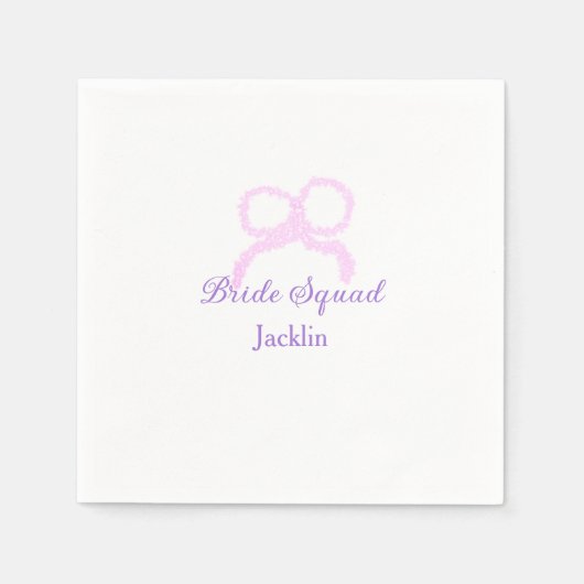 Bride squad pink glitter bow star bridesmaid name  スタンダードカクテルナプキン (正面)