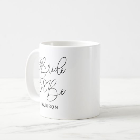 Bride to Be Black Modern Script Custom Wedding コーヒーマグカップ (正面左)
