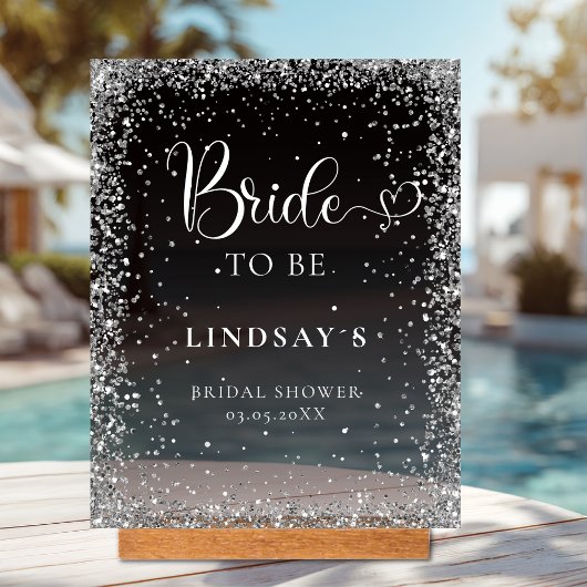 BRIDE TO BE! Black Silver Glitter Bridal Shower  アクリルサイン