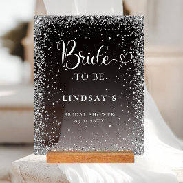 BRIDE TO BE! Black Silver Glitter Bridal Shower  アクリルサイン