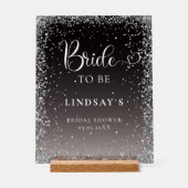 BRIDE TO BE! Black Silver Glitter Bridal Shower  アクリルサイン (正面)