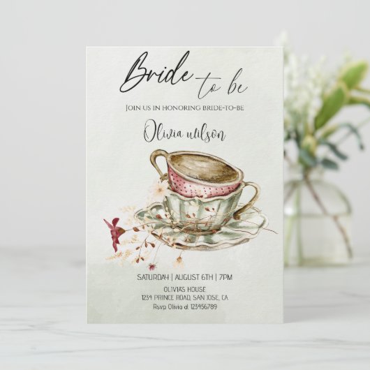 Bride-to-Be Bridal Shower - Two Cups of Tea Theme 招待状 (スタンド正面)