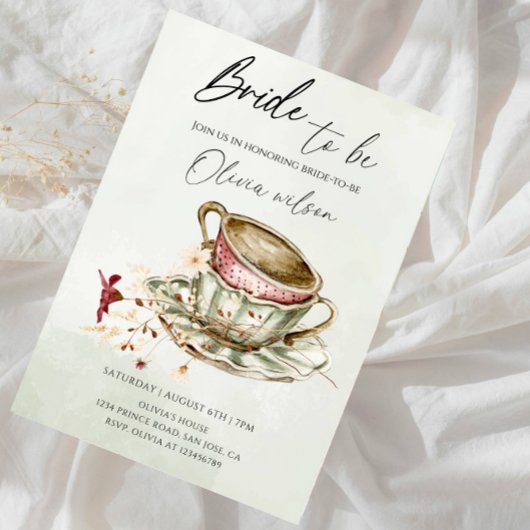 Bride-to-Be Bridal Shower  - Two Cups of Tea Theme 招待状