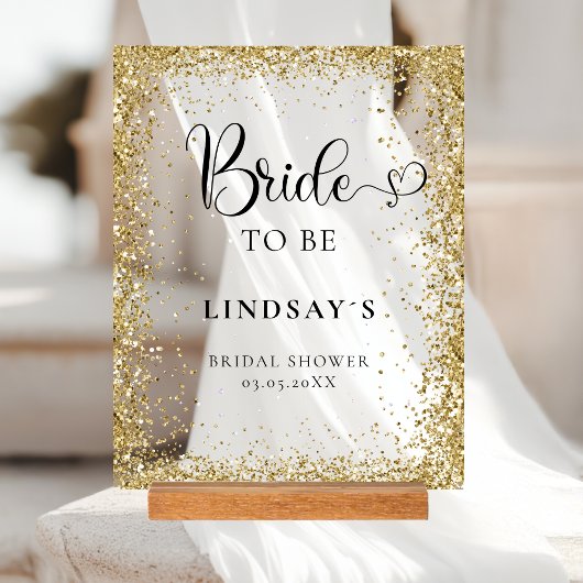 BRIDE TO BE! Gold Glitter Bridal Shower  アクリルサイン