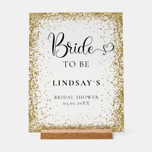 BRIDE TO BE! Gold Glitter Bridal Shower  アクリルサイン (正面)