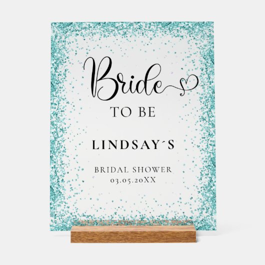 BRIDE TO BE! Mint Glitter Bridal Shower  アクリルサイン (正面)
