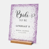 BRIDE TO BE! Purple Glitter Bridal Shower  アクリルサイン (傾斜)