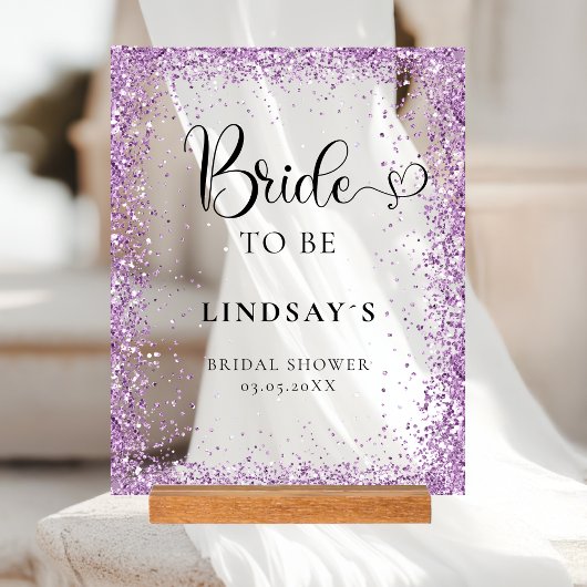 BRIDE TO BE! Purple Glitter Bridal Shower  アクリルサイン