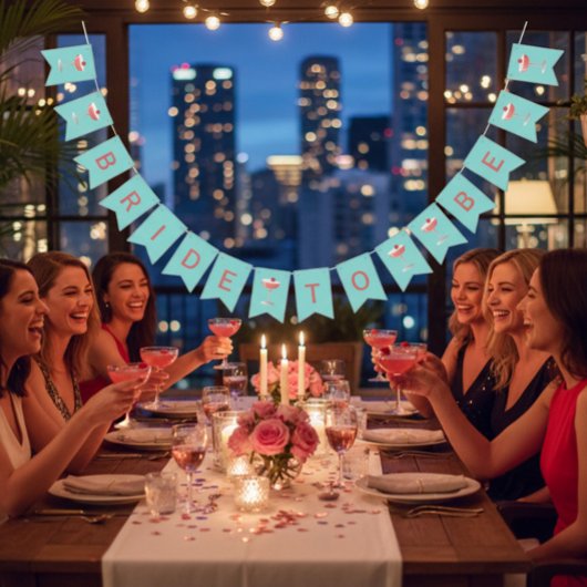 Bride to Be Raspberry Cocktail Bunting Banner バンティングフラッグ