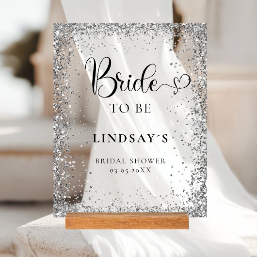 BRIDE TO BE! Silver Glitter Bridal Shower  アクリルサイン