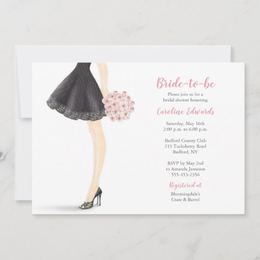 Bride-to-be with Bouquet Bridal Shower Invitation 招待状 (正面)