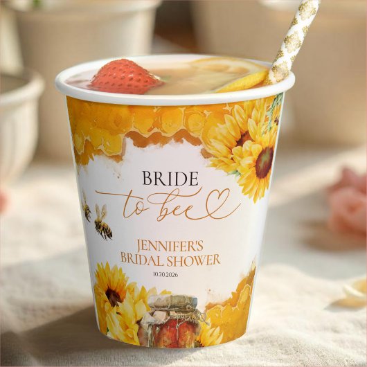 Bride To Bee | 水彩ひまわり ブライダルシャワーのパーティー 紙コップ