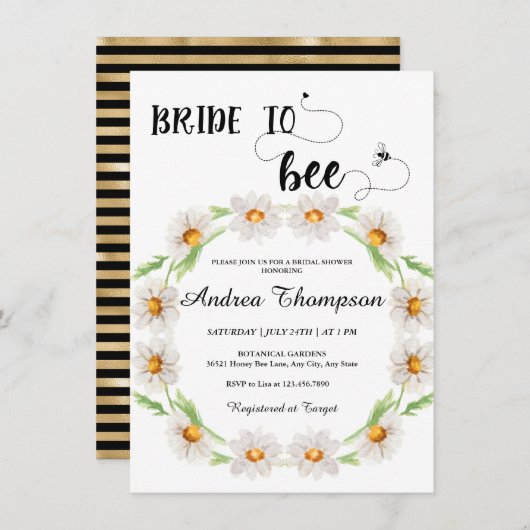 Bride to Bee |水彩フローラブライダルシャワー入力 招待状 (正面/裏面)