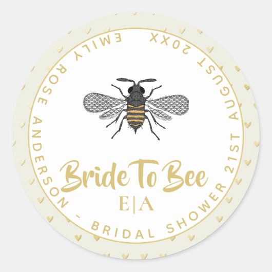Bride To BEE - 結婚式の感謝を込めたモノグラム装飾 ラウンドシール (正面)