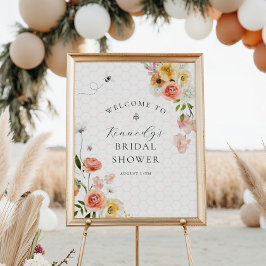 Bride to Bee Floral Baby Shower Welcome ポスター