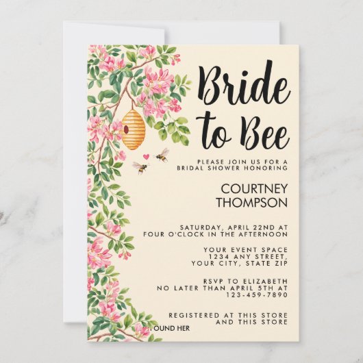 Bride To Bee Watercolor Floral Bridal Shower  招待状 (正面)