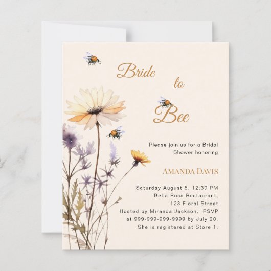 Bride to bee wildflower bridal shower invitation (正面)