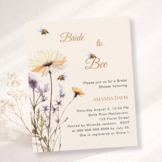 Bride to bee wildflower bridal shower invitation