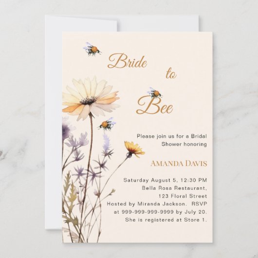 Bride to bee wildflower ivory garden bridal shower 招待状 (正面)