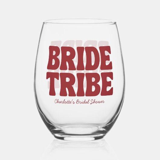 Bride Tribe ワインレッドのブライズシャワー ステムなしワイングラス (正面)