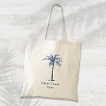 Bride Tribe Blue Tropical Palm Tree Custom トートバッグ<br><div class="desc">This fun tropical palm tree tote bag with the words "Bride Tribe" in (color of the year 2020) blue is the perfect bridal shower gift for a tropical beach destination or outdoor wedding! Personalize it with your bridesmaid's name.</div>