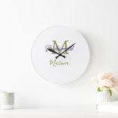 Bride tribe monogram bridal shower simple golden p ラージ壁時計 (ホーム)