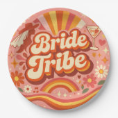 Bride Tribe Retro Bachelorette Party Groovy ペーパープレート (正面)