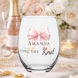 Bride tying the knot pink bow Bachelorette ステムなしワイングラス<br><div class="desc">Celebrate in style with this elegant bachelorette party shot glass. The design features a delicate blush pink colored bow accented with pearls. It makes a perfect commemorative gift for the bride-to-be to use during her bridal shower or girls' night out.</div>