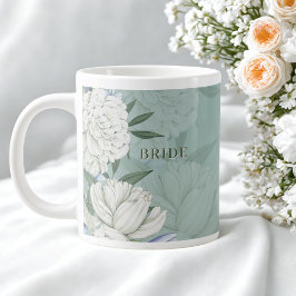 Bride Wedding Gift – Sage Green & Peonies ジャンボコーヒーマグカップ