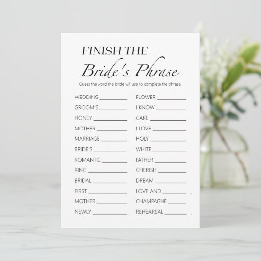 Bridesフレーズのブライダルシャワーゲームカードを完成させる 招待状 (スタンド正面)