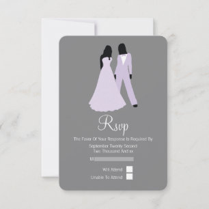 Brides RSVP結婚の2つ(薄紫とグレー) 出欠カード
