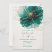 Bride's Teal Floral Gold Wedding Invitation Card 招待状 (正面)